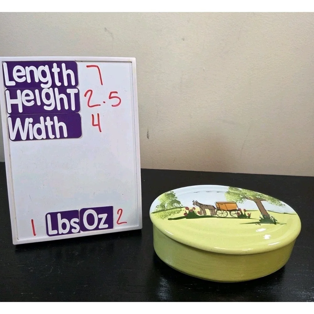 Vintage Handpainted Signed Linda Davis 1983 Oval Trinket Dish‎ Country Style